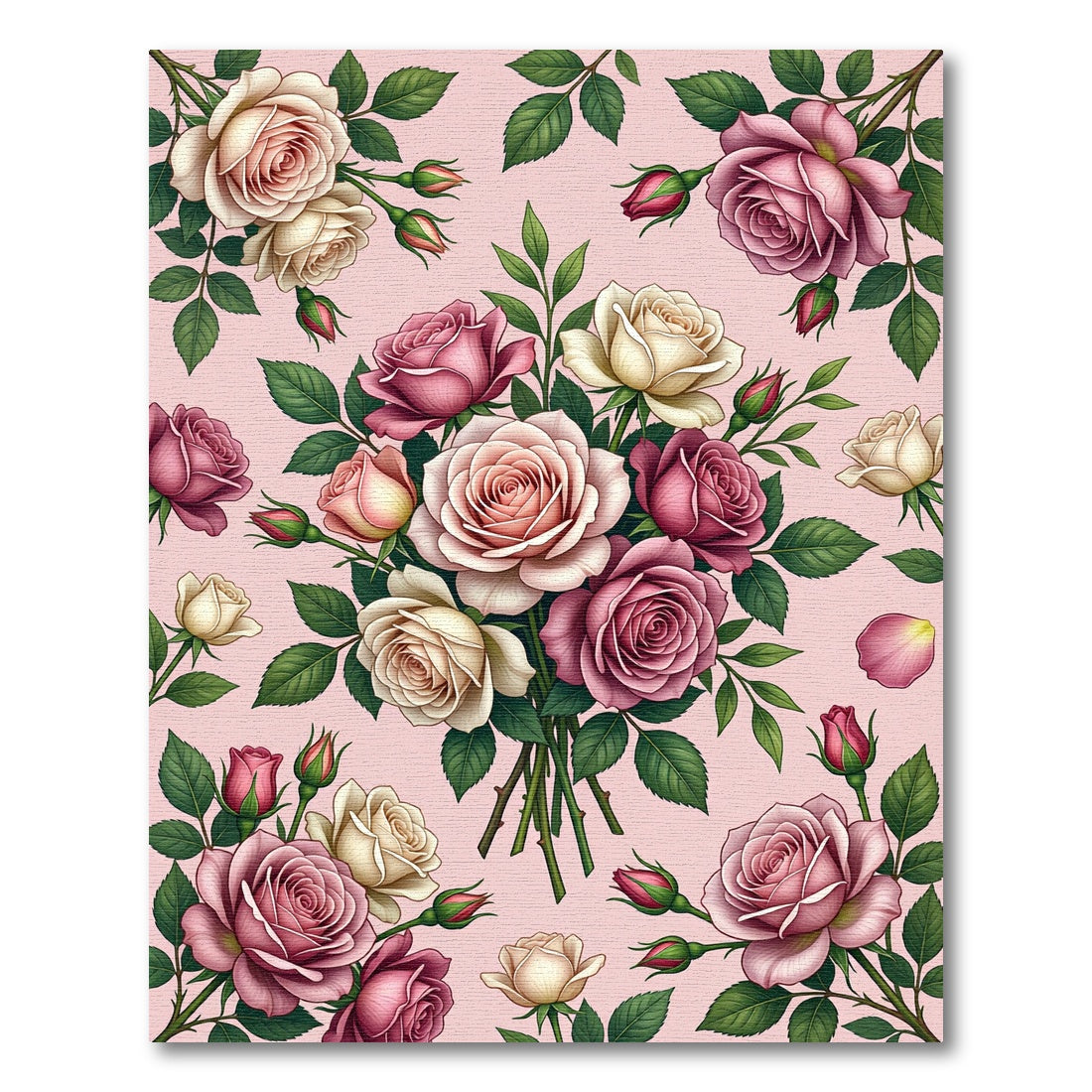 Pink Cream Rose Garden Bouquet Rug