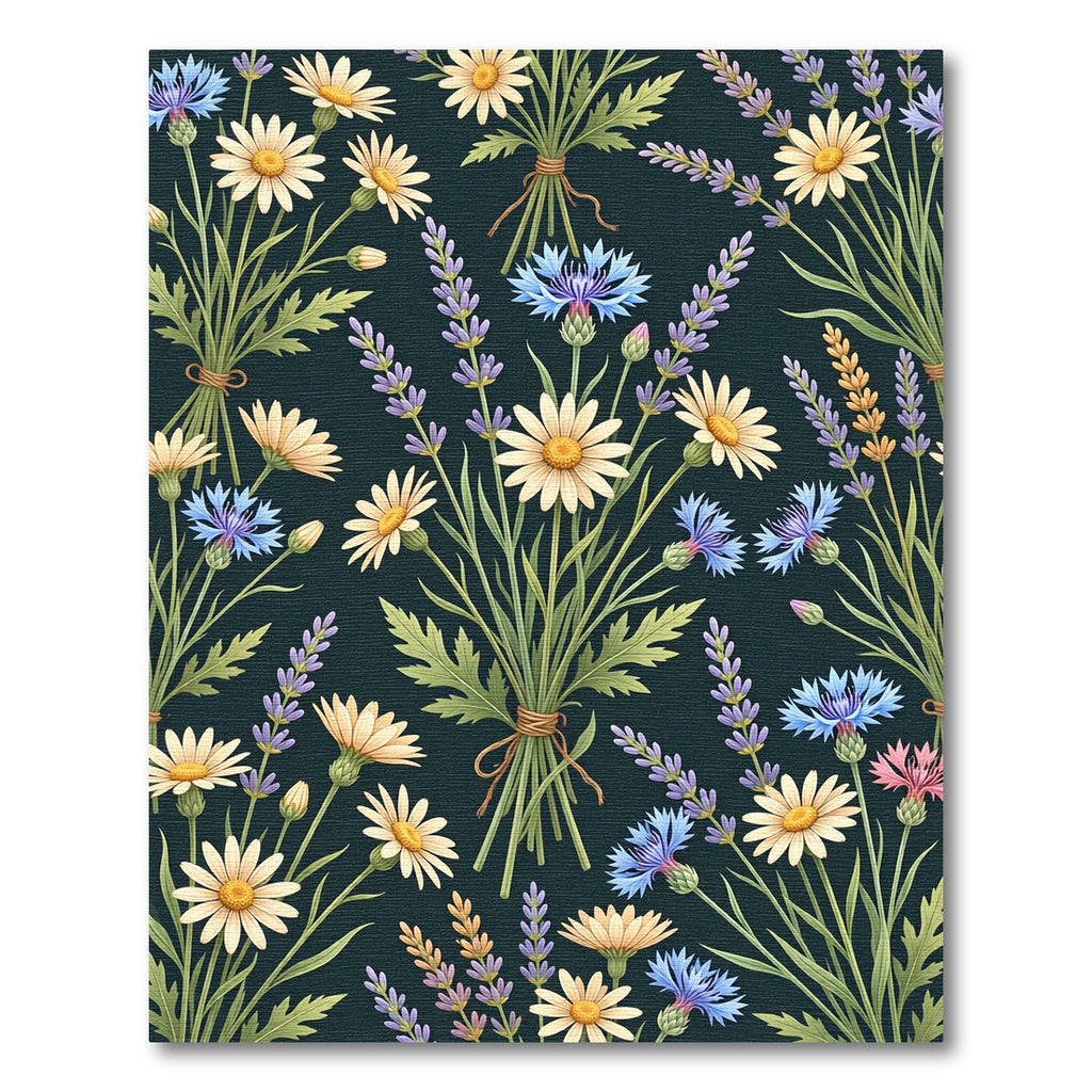 Dark Meadow Chamomile Lavender Cornflower Bouquet Rug