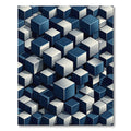 Modern Navy Indigo Isometric Cube Geometric Rug