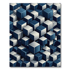 Modern Navy Indigo Isometric Cube Geometric Rug