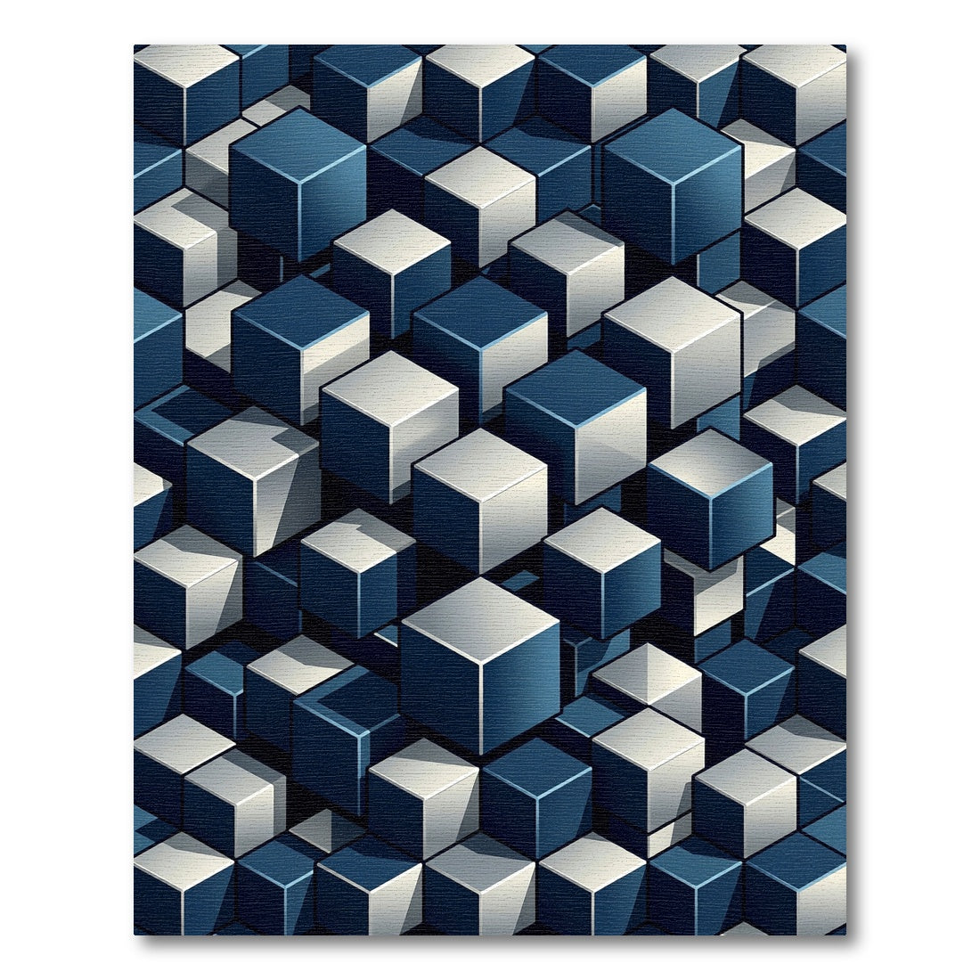 Modern Navy Indigo Isometric Cube Geometric Rug