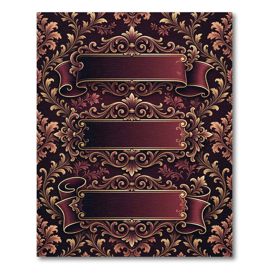 Ornate Crimson Gold Scrollwork Rug