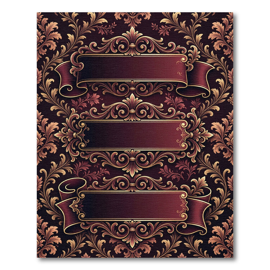 Ornate Crimson Gold Scrollwork Rug
