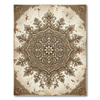 Ornate Tan Scrollwork Mandala Rug