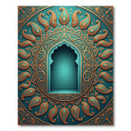 Teal Golden Paisley Arched Frame Rug