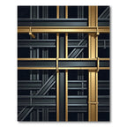 Industrial Gold Bronze Beam Grid Rug