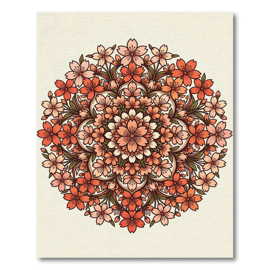 Coral Cherry Blossom Floral Mandala Rug