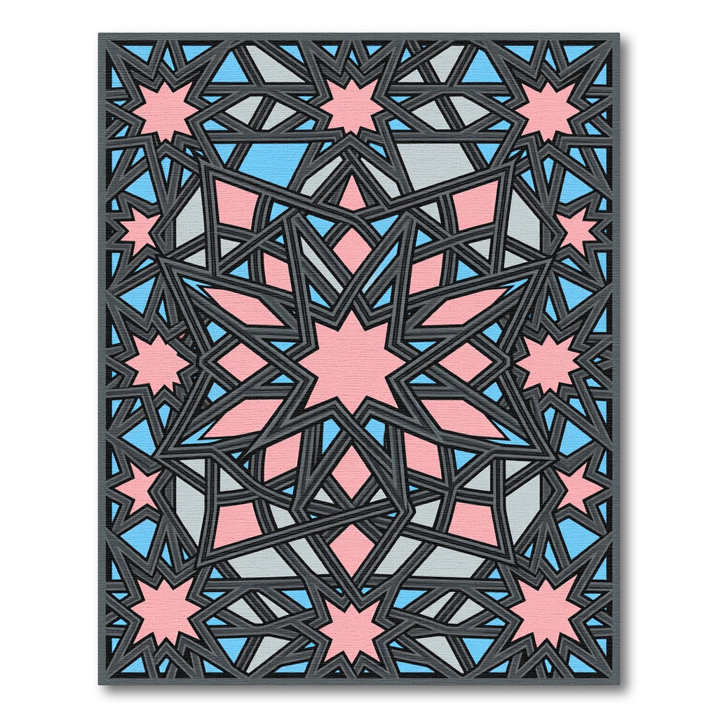 Pink Geometric Star Interlocking Tile Rug