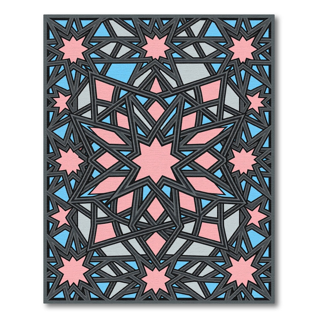 Pink Geometric Star Interlocking Tile Rug