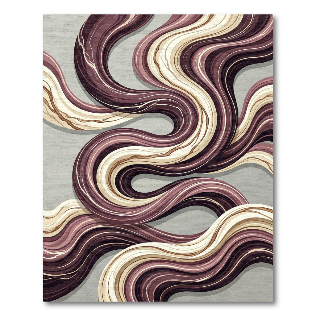Abstract Wavy Plum and Cream Swirls Rug
