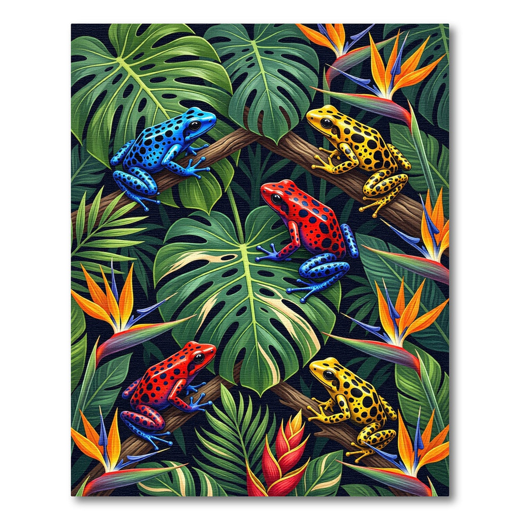 Vibrant Tropical Frog and Jungle Flora Rug