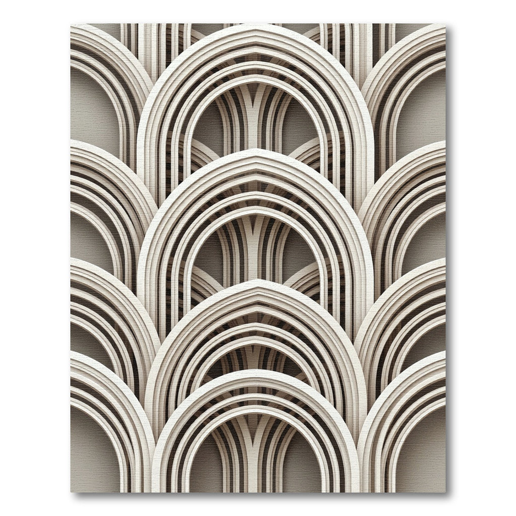 Elegant Neutral Arched Architectural Relief Rug
