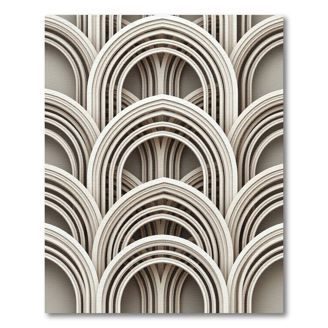 Elegant Neutral Arched Architectural Relief Rug