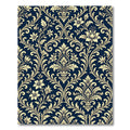Navy Blue Golden Ornate Damask Scroll Rug