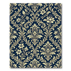 Navy Blue Golden Ornate Damask Scroll Rug