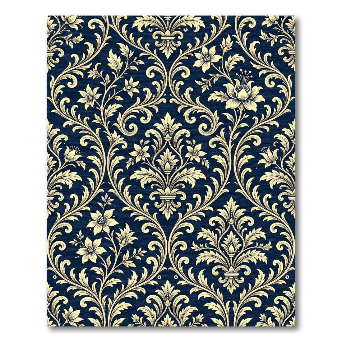 Navy Blue Golden Ornate Damask Scroll Rug