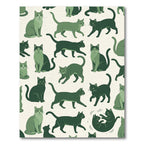 Whimsical Sage Green Playful Cat Illustration Rug