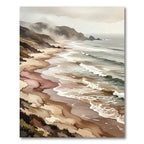 Misty Coastal Shoreline Watercolor Landscape Rug