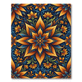 Radiant Golden Blue Floral Mandala Rug