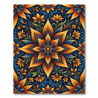 Radiant Golden Blue Floral Mandala Rug