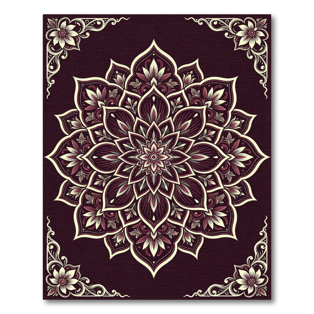 Deep Plum Floral Mandala Rug