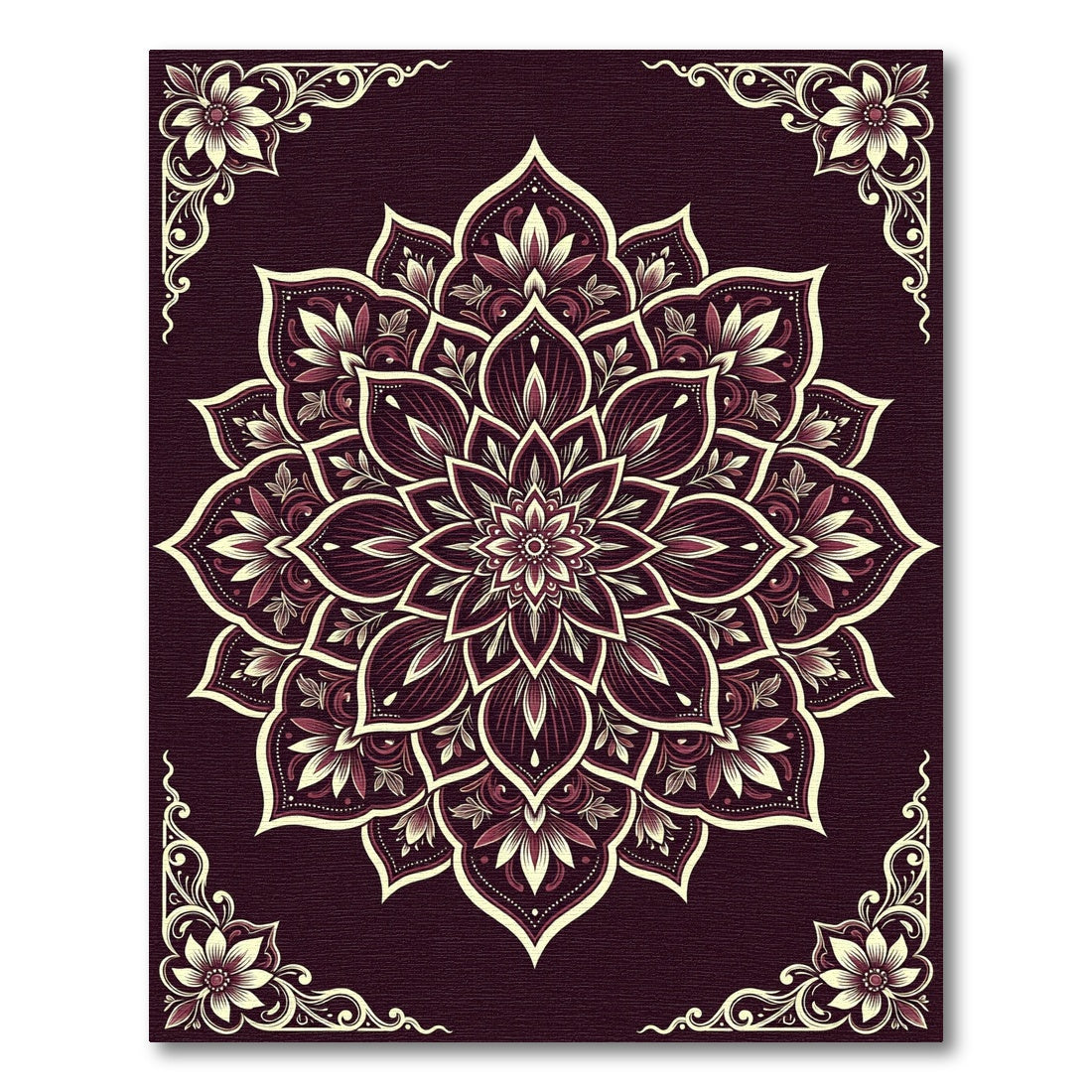 Deep Plum Floral Mandala Rug