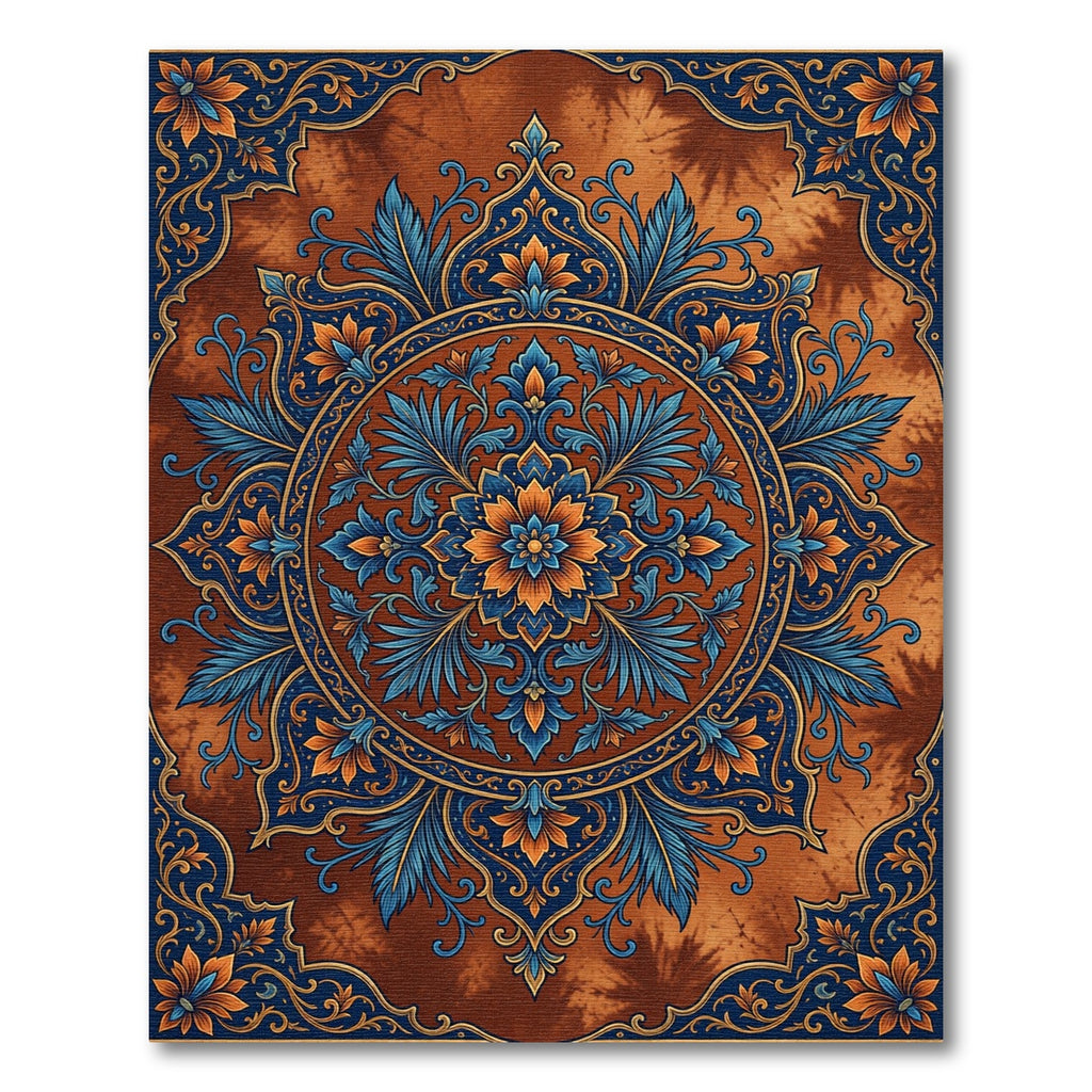 Rich Azure Floral Medallion Rug