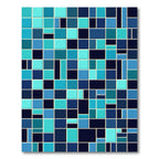 Geometric Aqua and Navy Mosaic Tile Rug