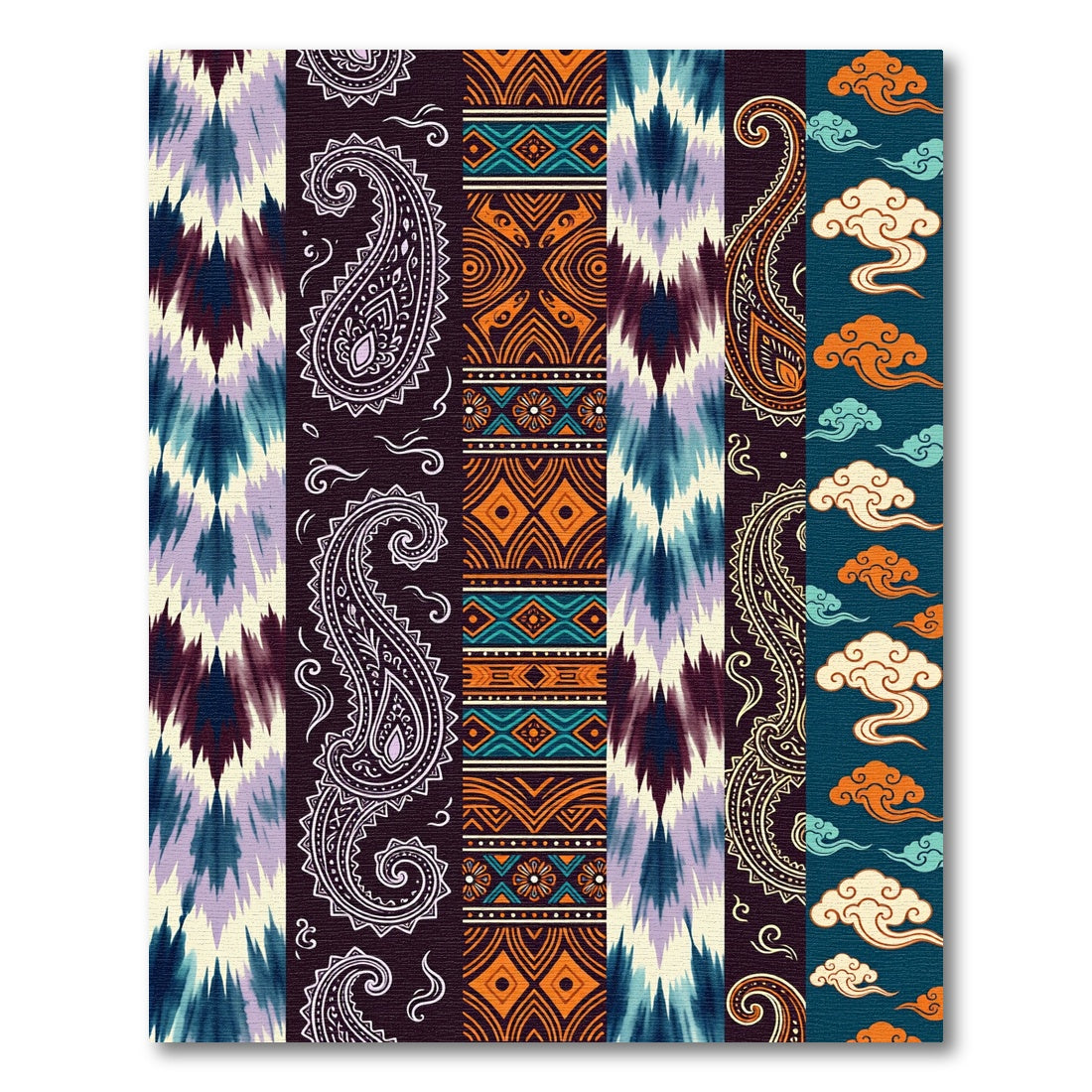 Eclectic Teal Orange Paisley Cloud Strips Rug