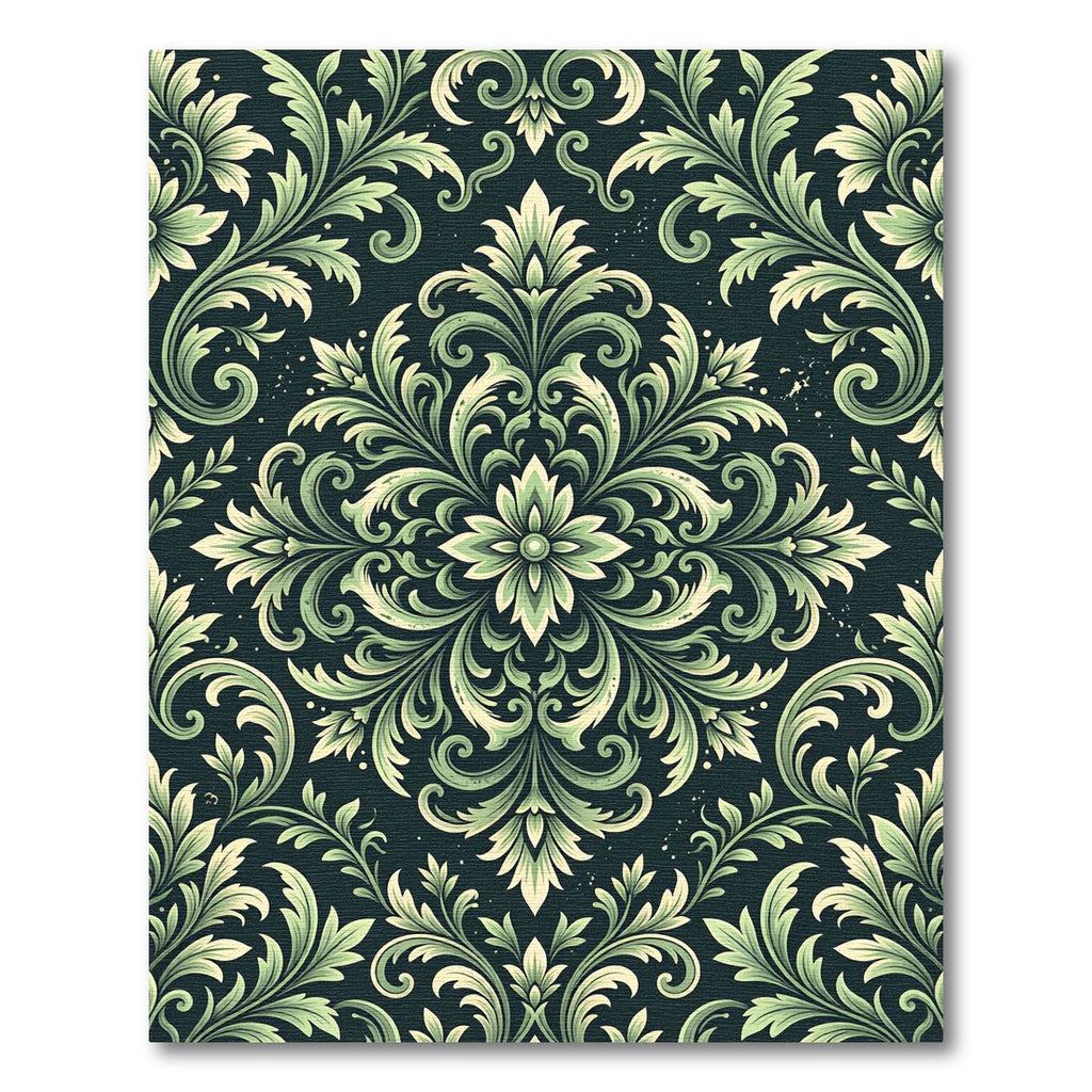 Elegant Sage Green Damask Medallion Rug