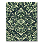 Elegant Sage Green Damask Medallion Rug