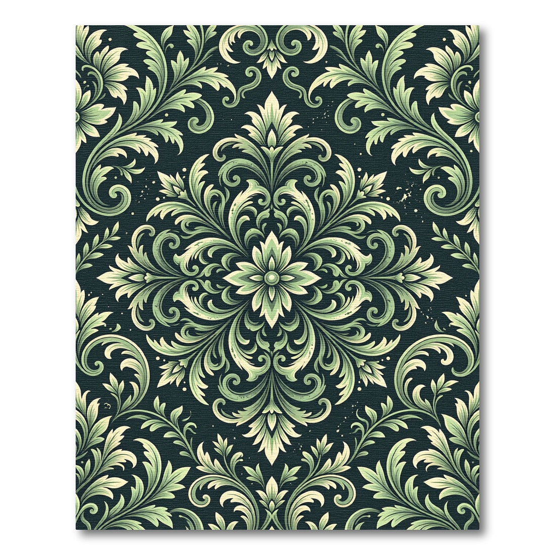 Elegant Sage Green Damask Medallion Rug