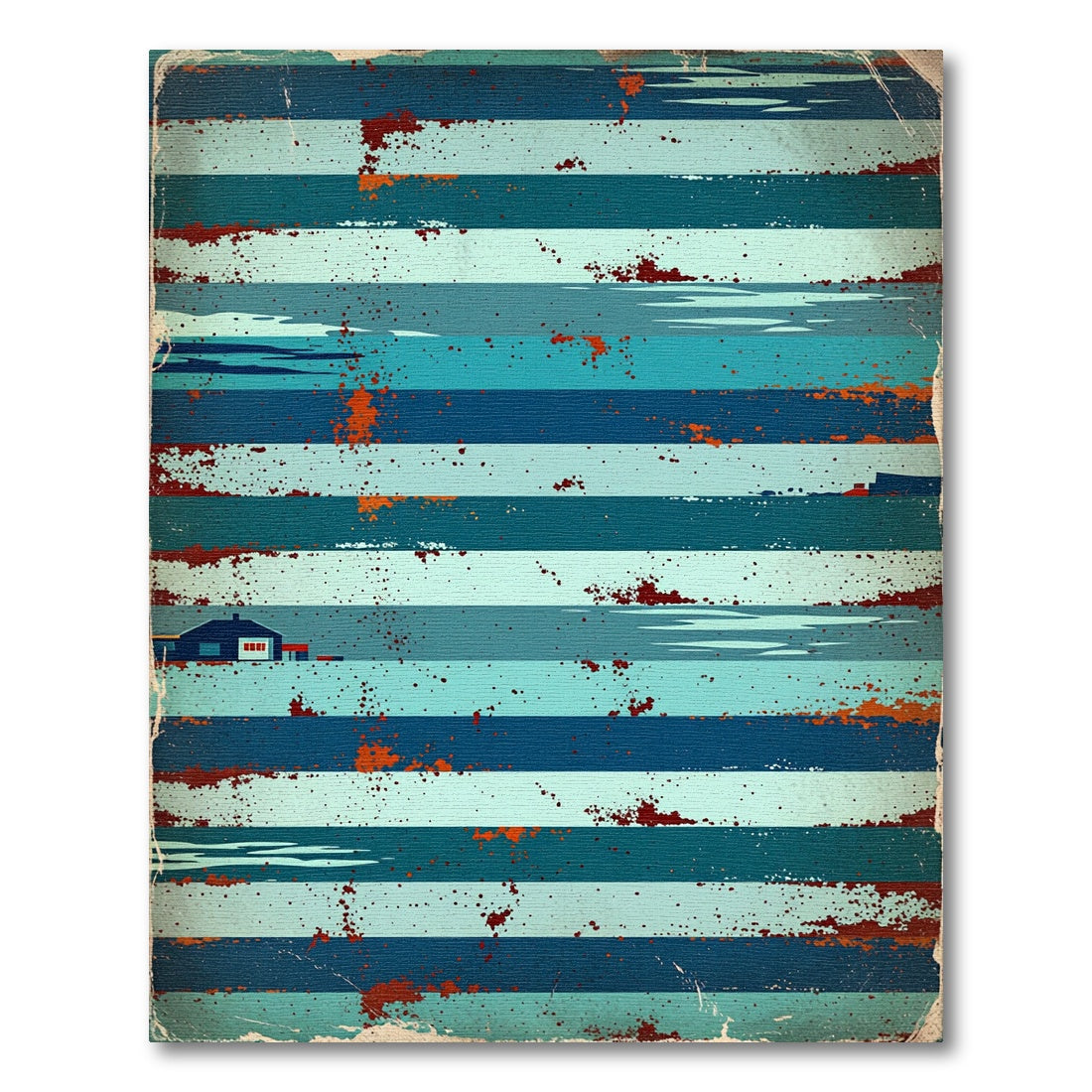 Coastal Blue Striped Splatter Rug