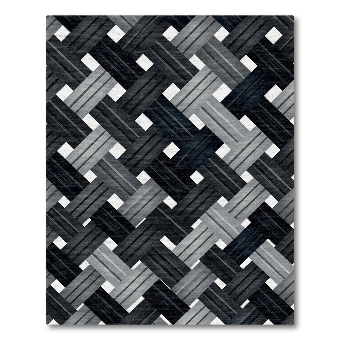 Monochrome Interwoven Charcoal Diagonal Grid Rug