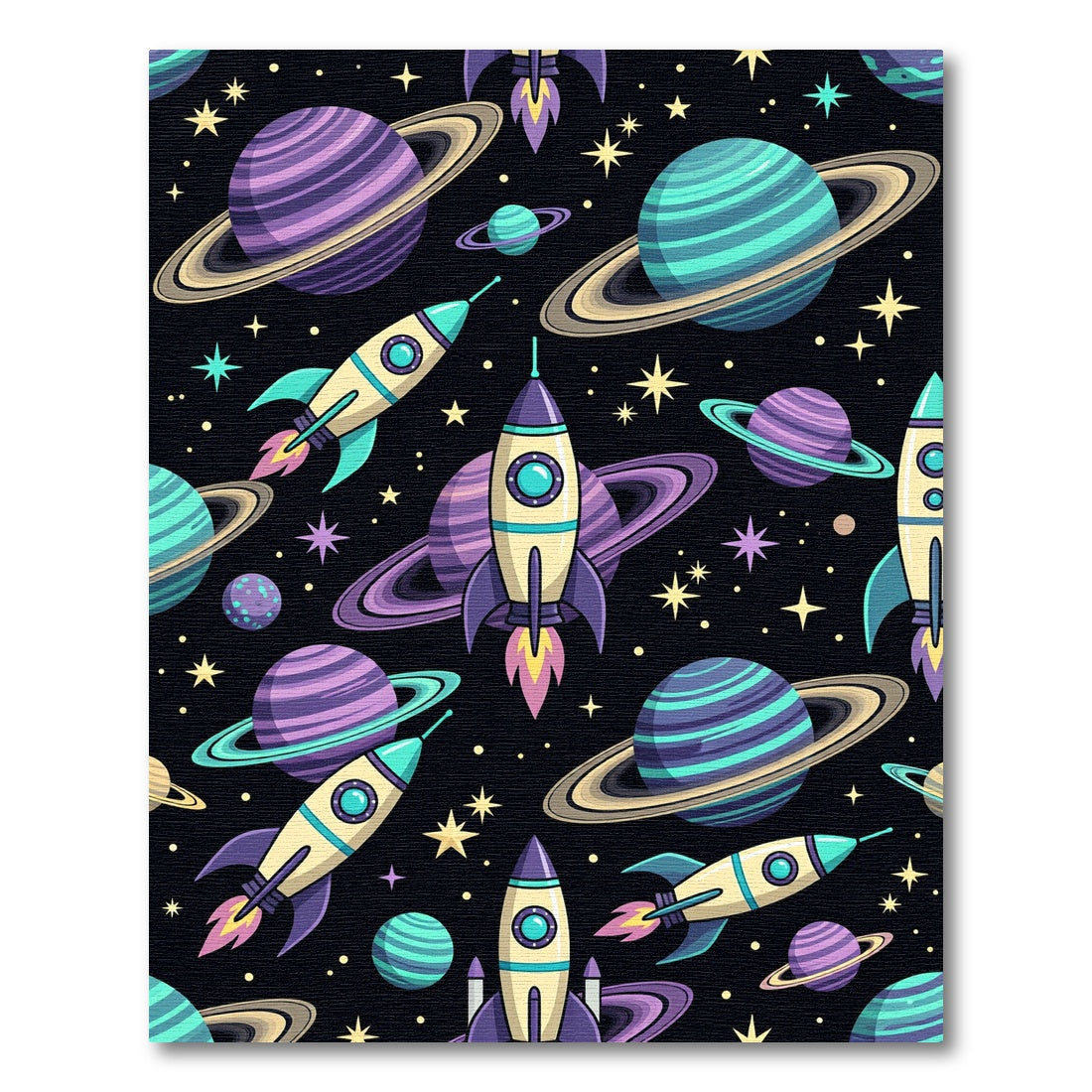 Playful Outer Space Galaxy Rocket Rug