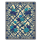 Blue Floral Lattice Botanical Rug