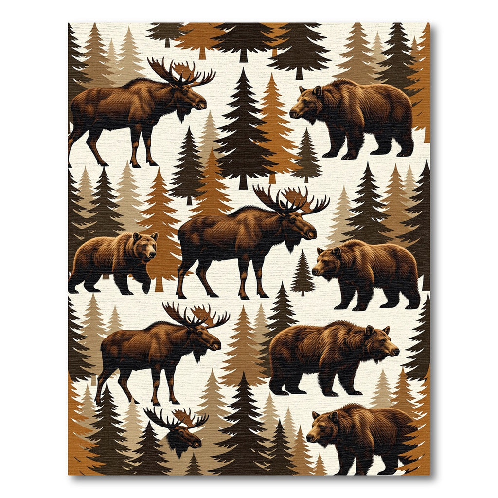Rustic Forest Moose and Bear Woodland Rug