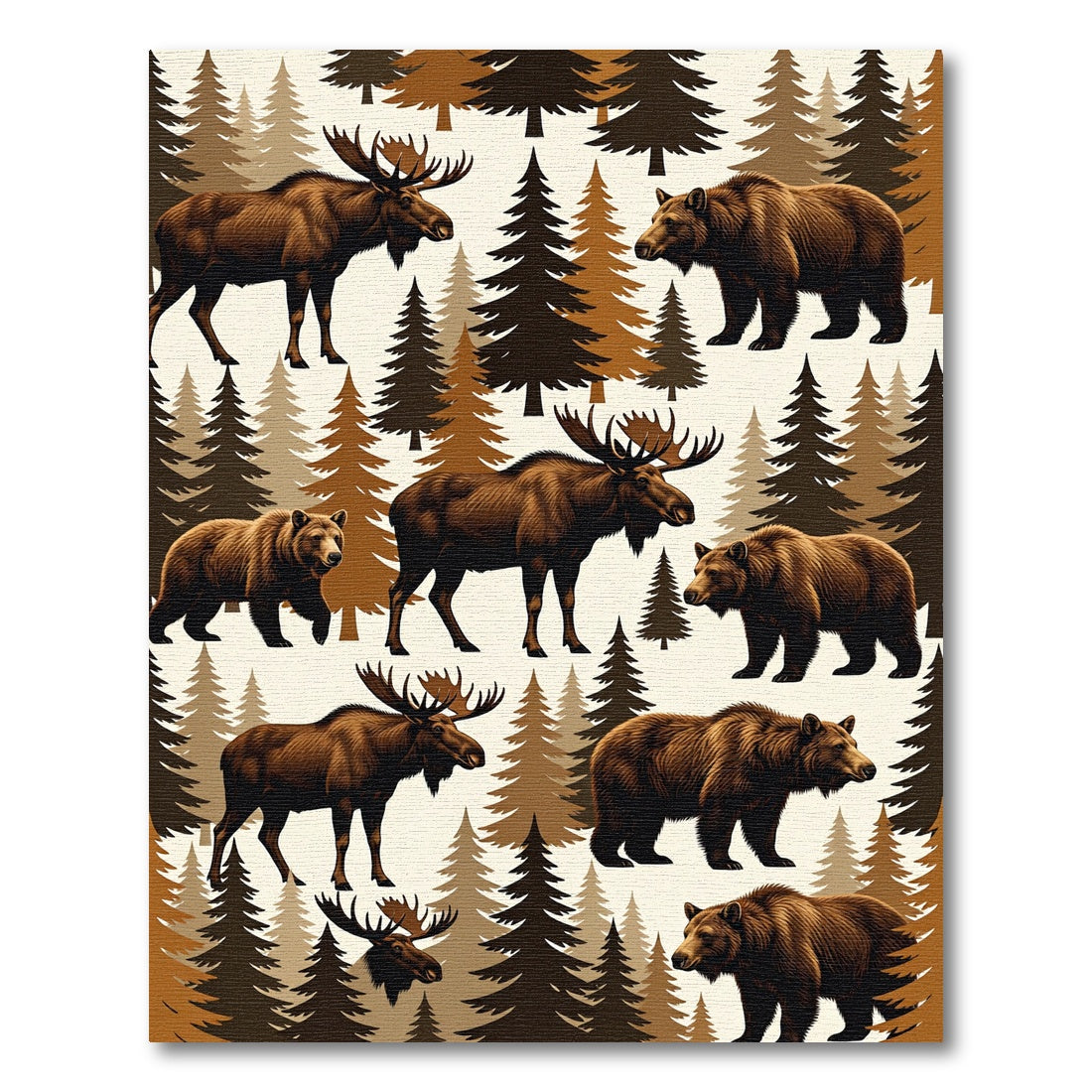 Rustic Forest Moose and Bear Woodland Rug