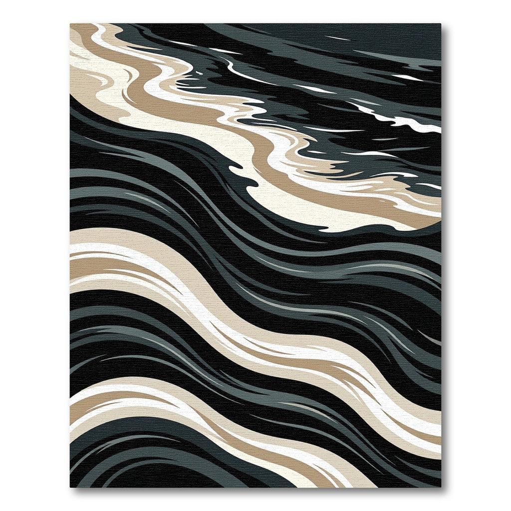 Sophisticated Black Beige Wave Rug