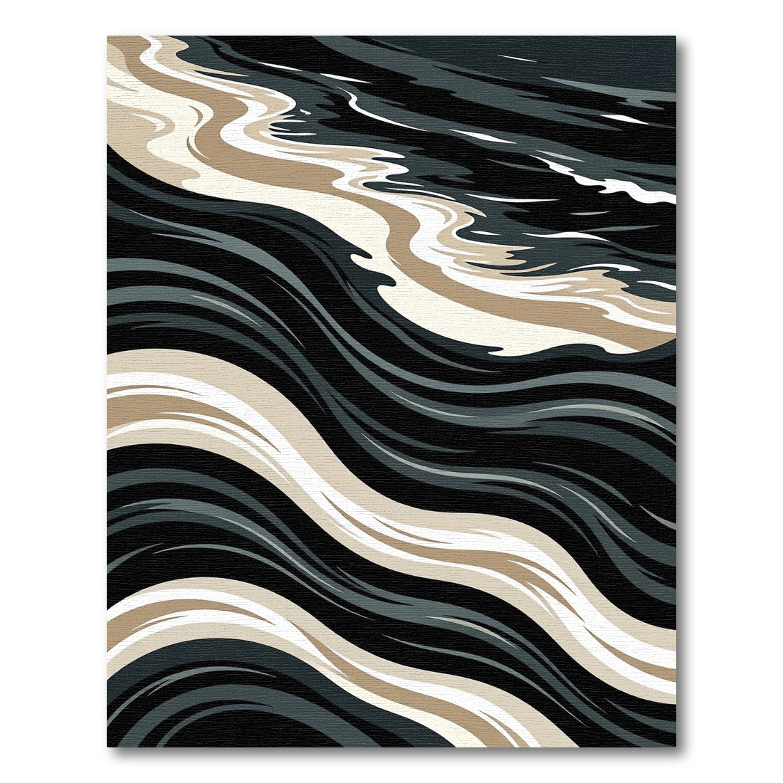 Sophisticated Black Beige Wave Rug