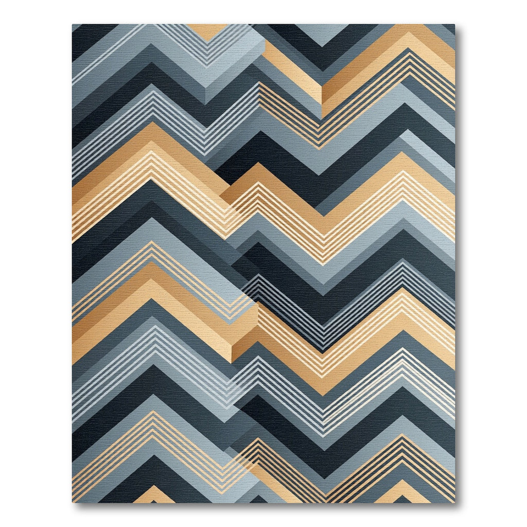 Modern Blue and Gold Zigzag Chevron Rug