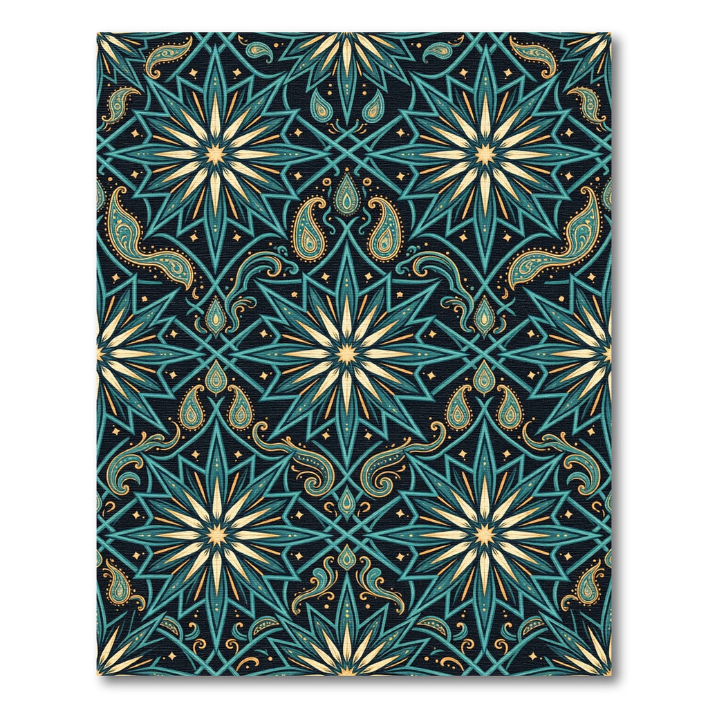 Midnight Teal Botanical Starry Paisley Rug