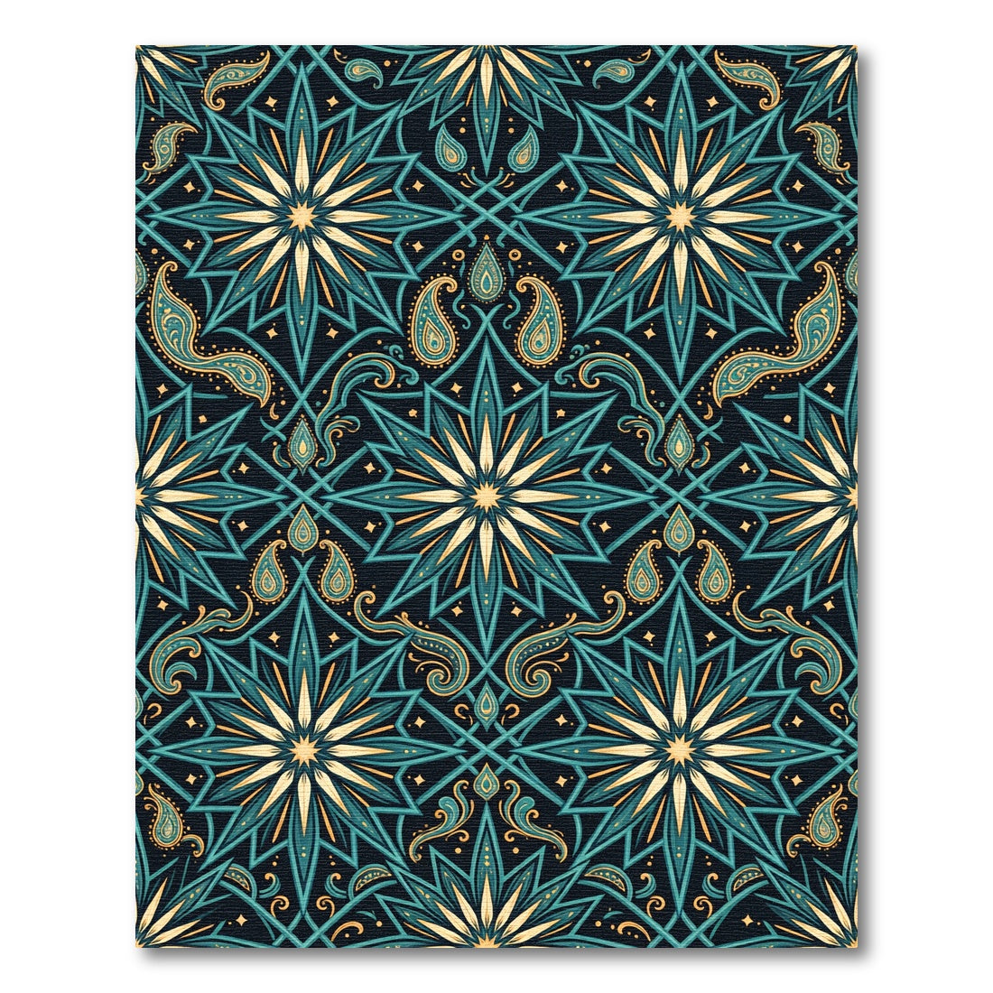 Midnight Teal Botanical Starry Paisley Rug