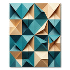 Geometric Teal and Beige Folded Triangle Rug