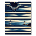 Nautical Navy Striped Lighthouse Coastal Artwork Rug