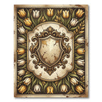Vintage Golden Tulip Baroque Crest Rug