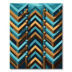 Geometric Teal and Amber Chevron Rug