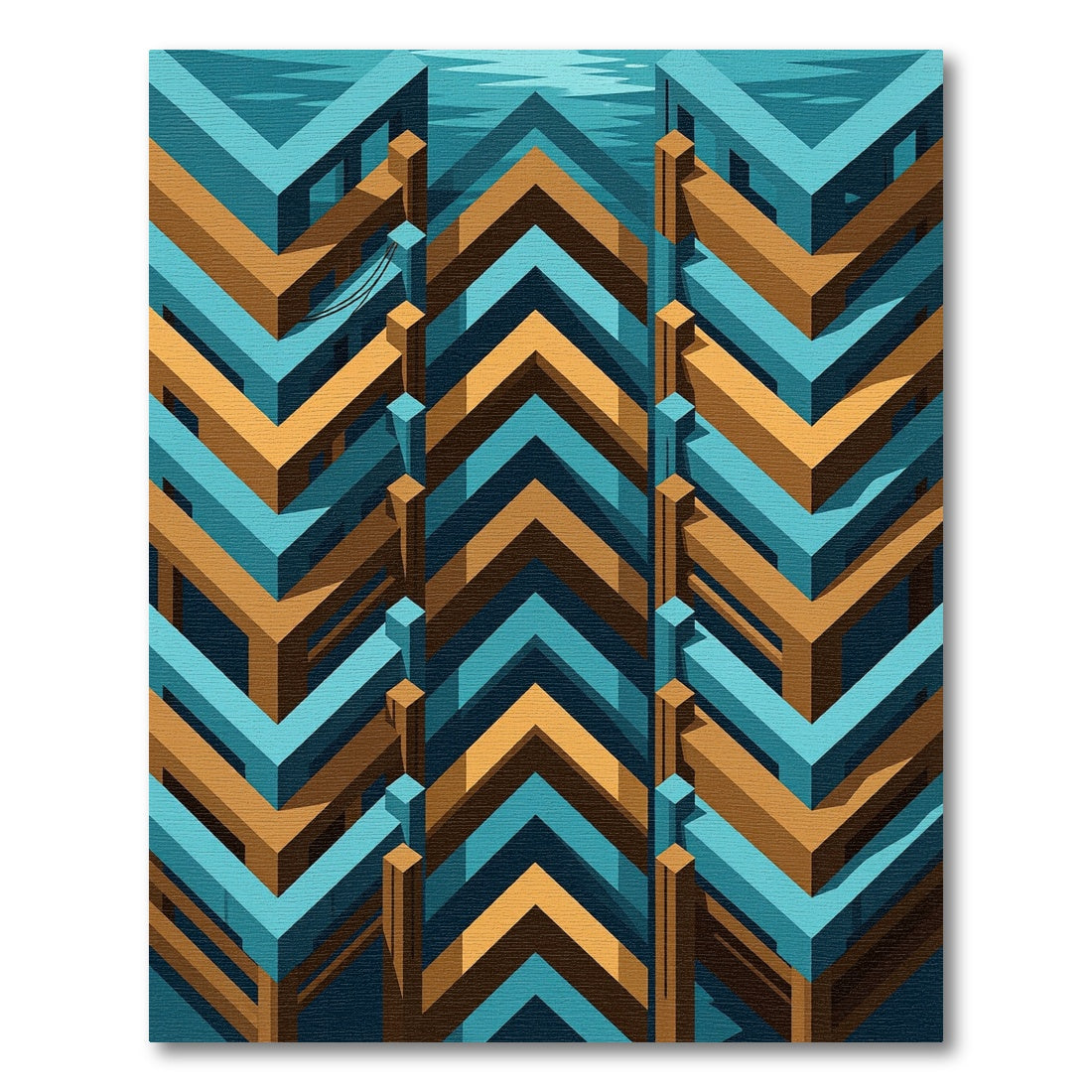 Geometric Teal and Amber Chevron Rug
