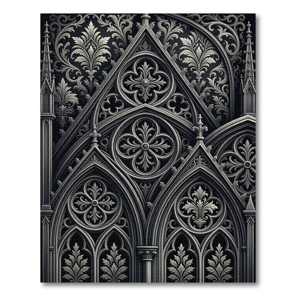 Gothic Monochrome Architectural Floral Stone Rug