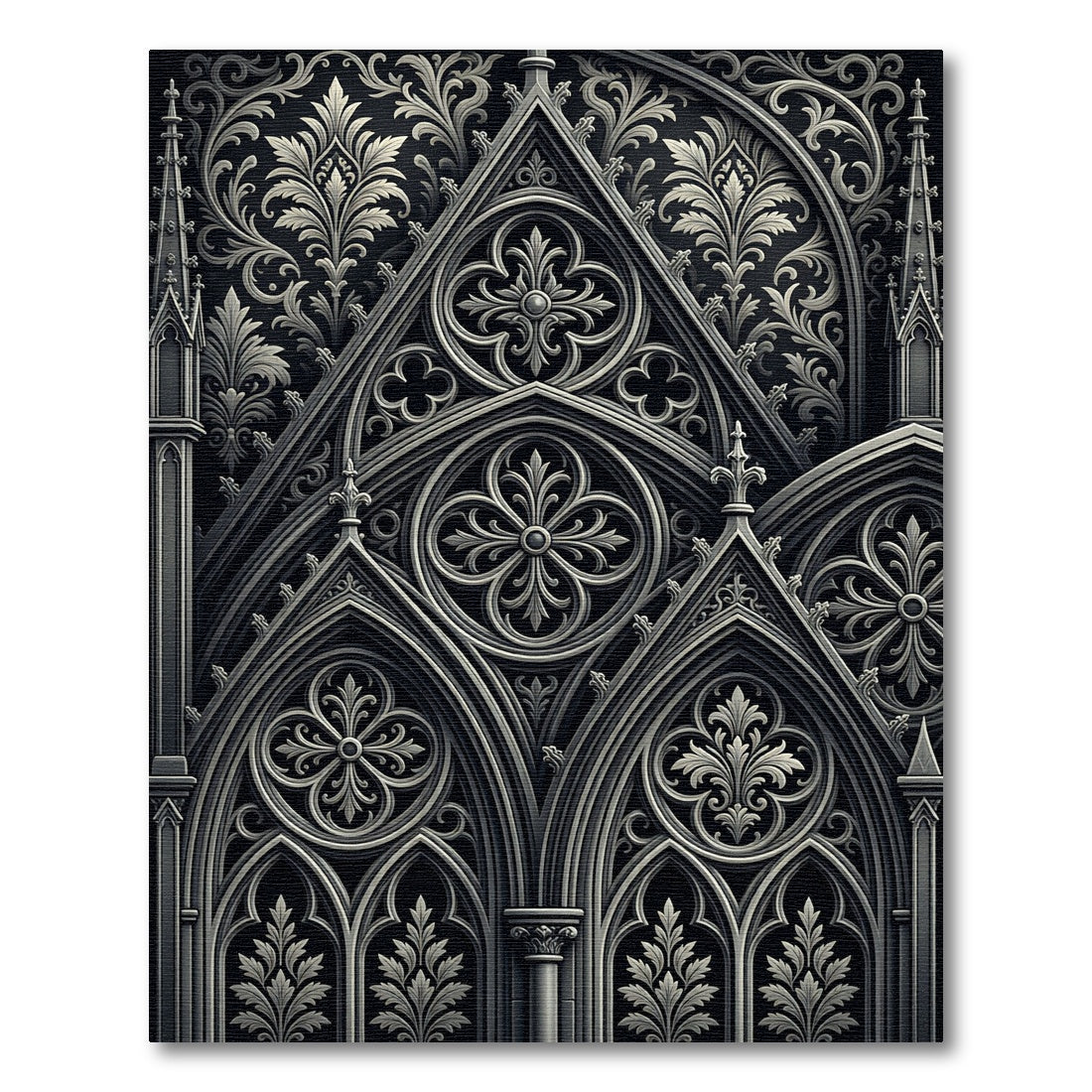 Gothic Monochrome Architectural Floral Stone Rug